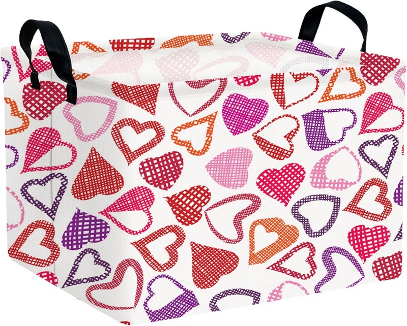 BOOHIT Valentines Day Basket Large Foldable Heart Shaped Storage Box for Gifts Kids Empty Storage Bins Rectangular Toy Organizer Decor (Mosaic Love) - Image 1
